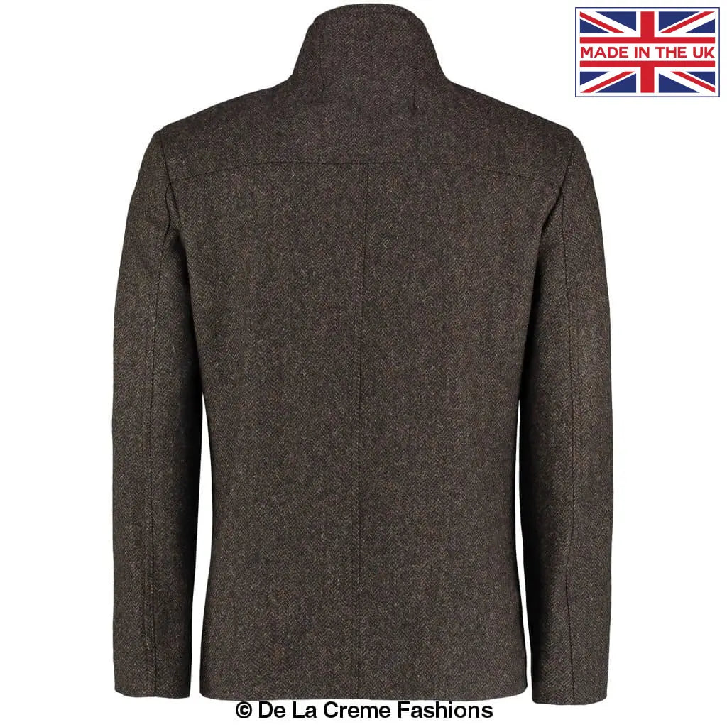 De La Creme MAN - Herringbone Tweed Blend Short Reefer Coat