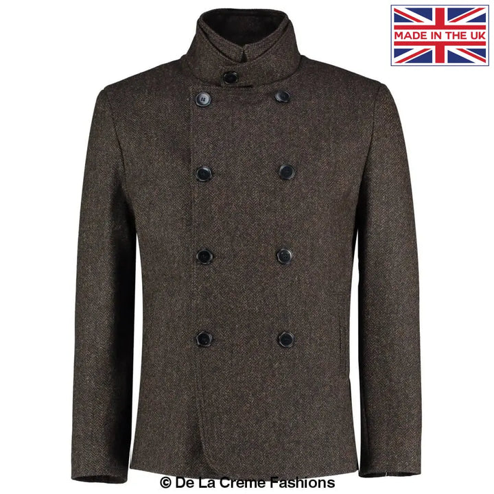 De La Creme MAN - Herringbone Tweed Blend Short Reefer Coat