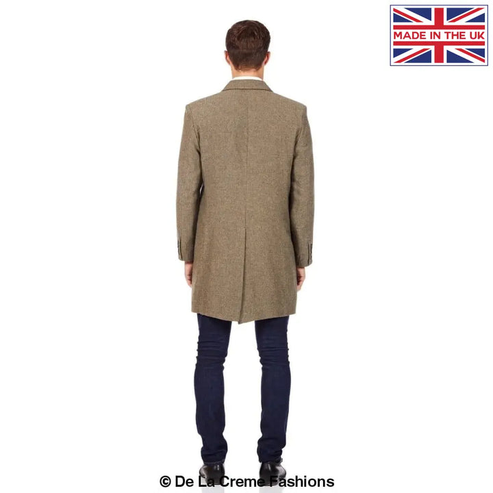 De La Creme MAN - Mens Wool Blend Herringbone Design Crombie Coat