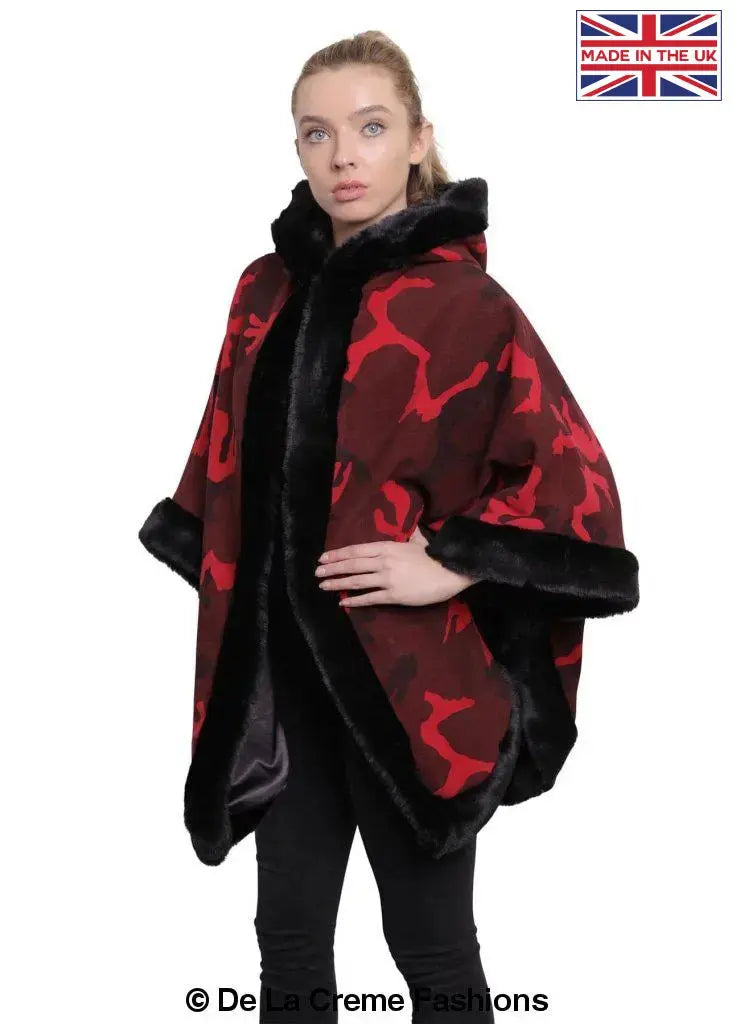 Fur trimmed sales cloak with hood