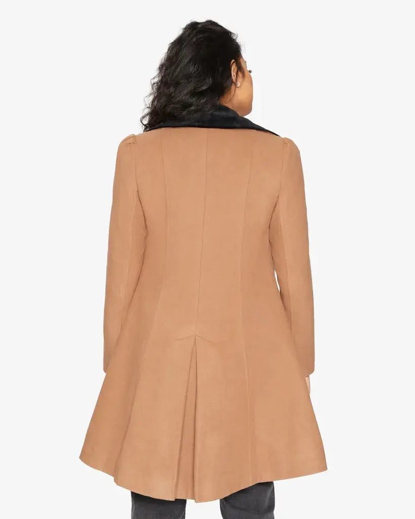 Kate Double Breasted Fit And Flare Velvet Trim Skater Coat