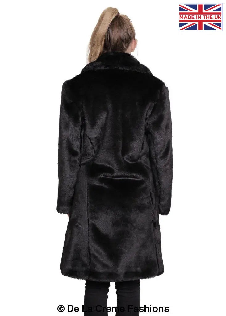 De La Creme - Womens Faux Fur Large Lapel Mid Length Coat
