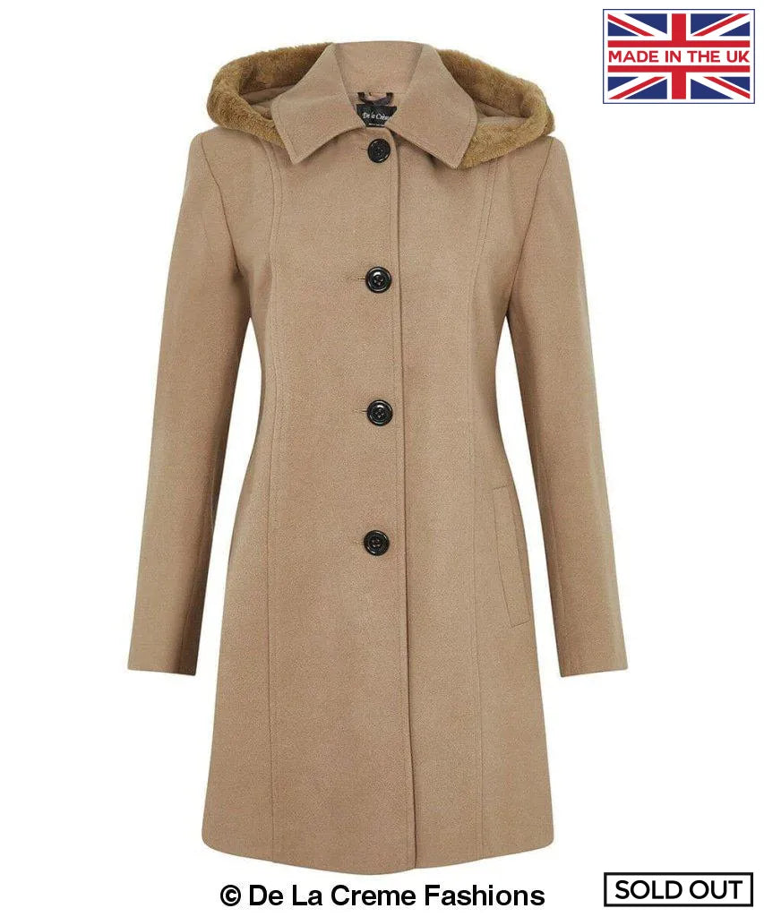 De La Creme - Women's Faux Fur Trim Hooded Coat