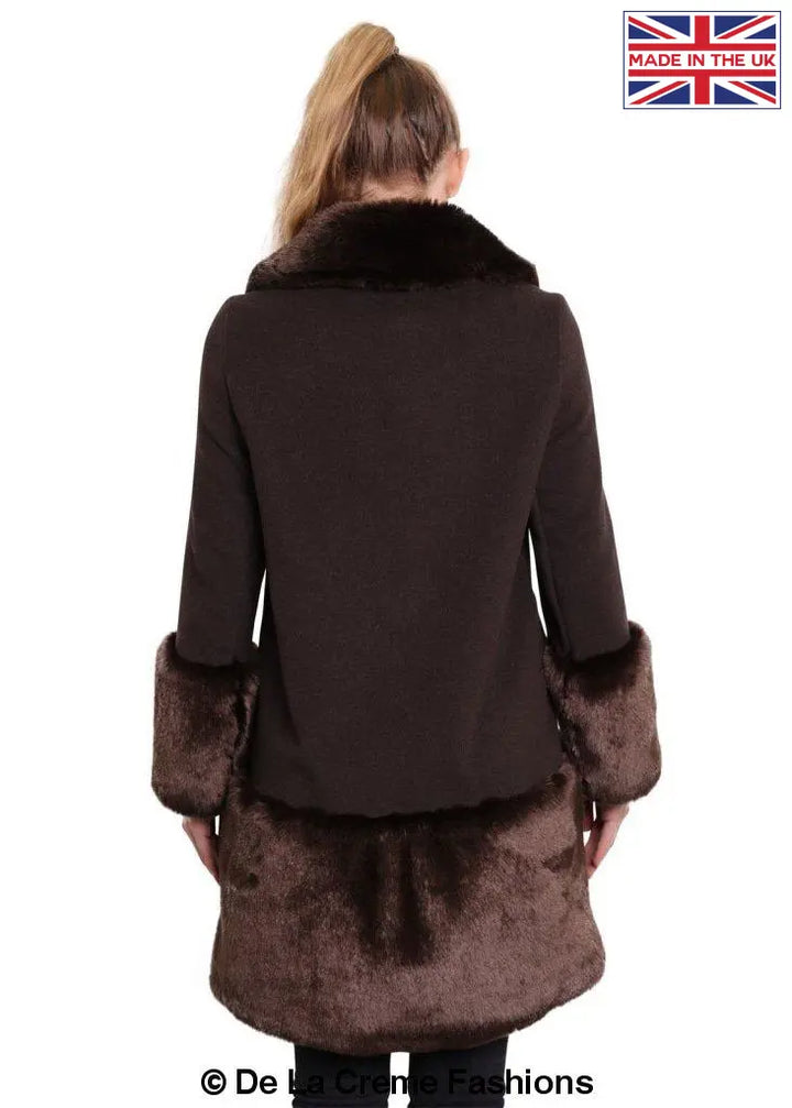 De La Creme - Womens Faux Fur Trim Wool Mix Coat