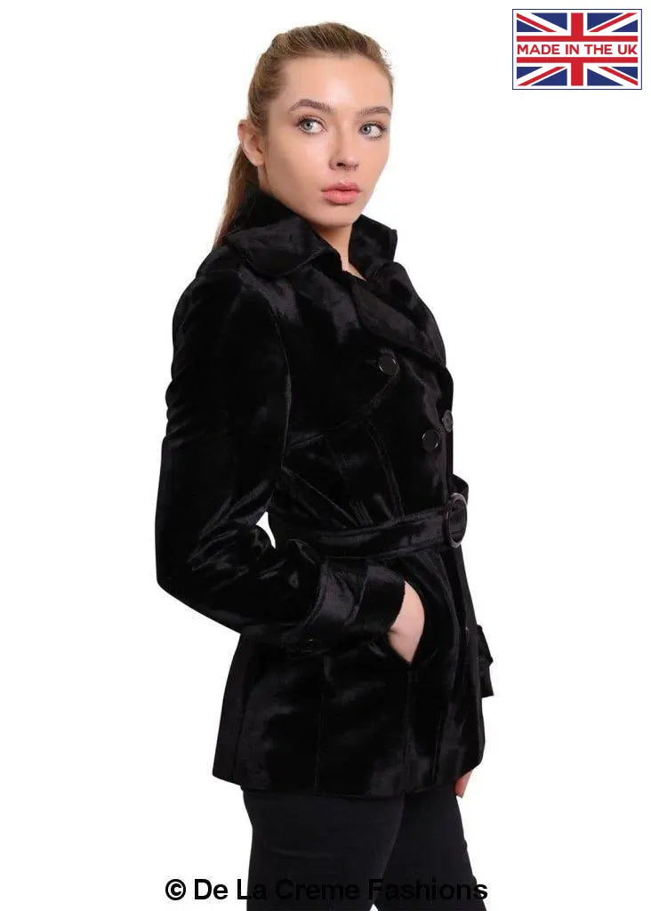 De La Creme - Women's Luxury Black Ponyskin Double Breasted Short Coat