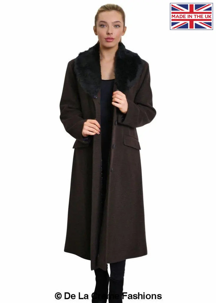 De La Creme - Womens Oversized Faux Fur Collar Long Coat