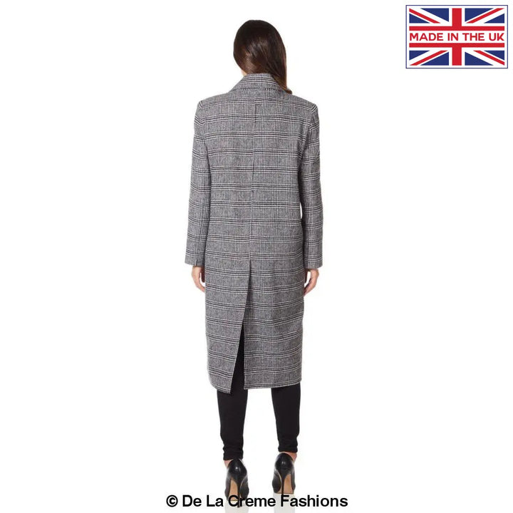 De La Creme - Womens Prince Of Wales Check Wrap Long Coat