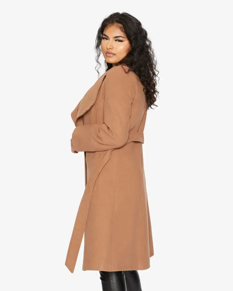 Camel duster top coat womens