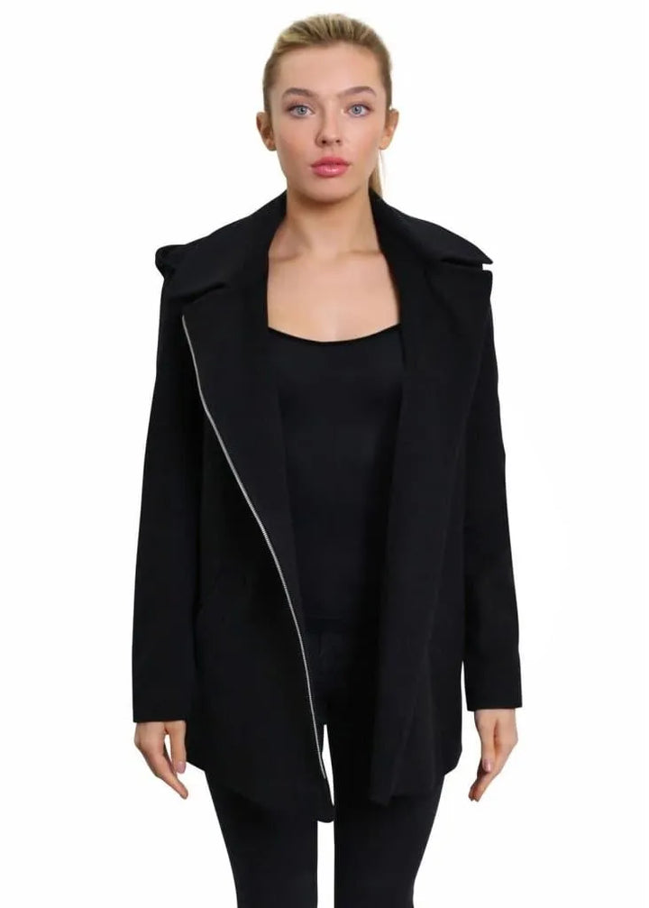 De La Creme - Women's Wool Blend Zip Up Hooded Coat