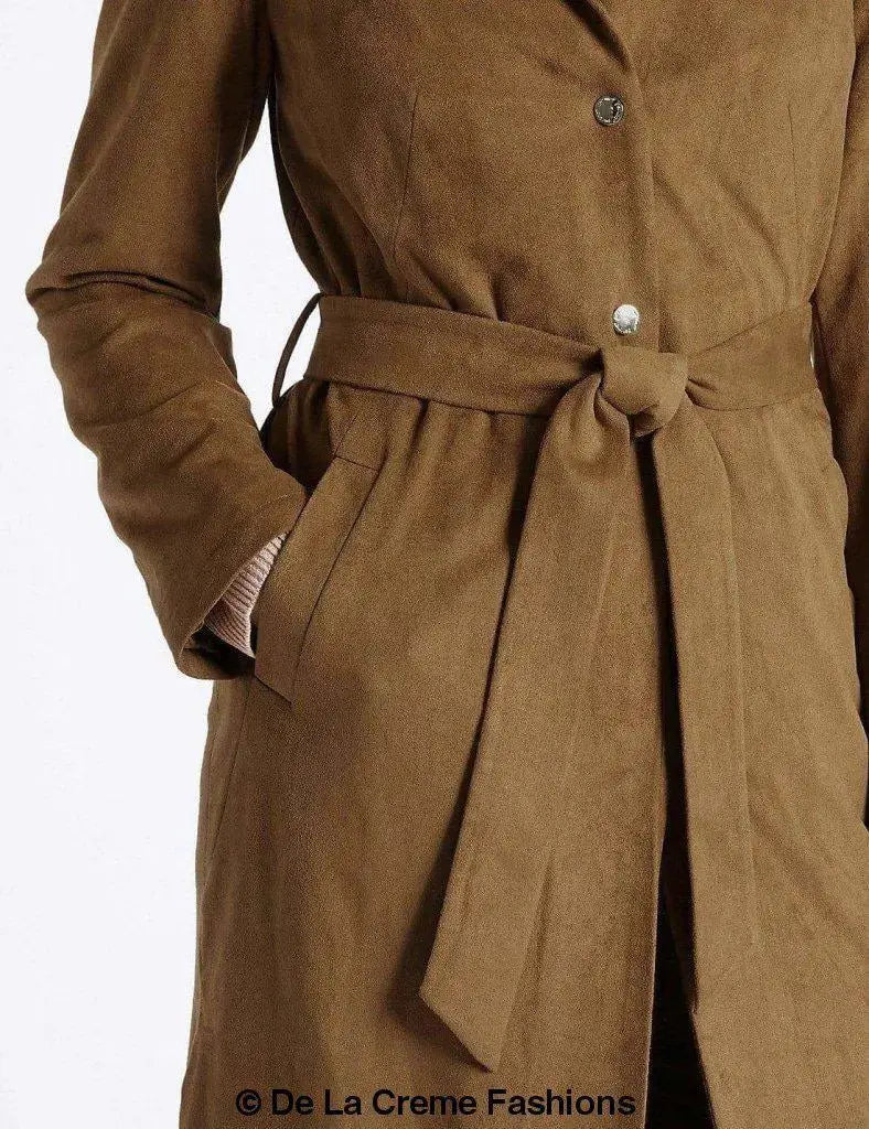 Ex Per Una Womens Tan Brown Suedette Longline Duster Coat