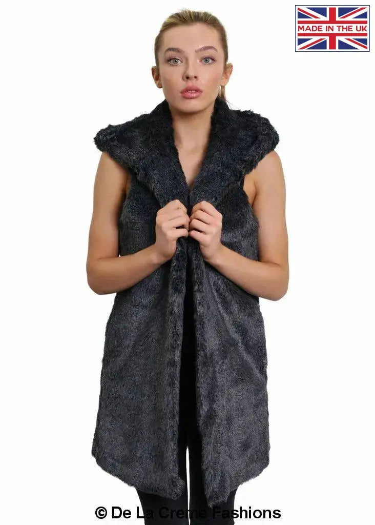 De La Creme Womens Faux Fur Hooded Gilet