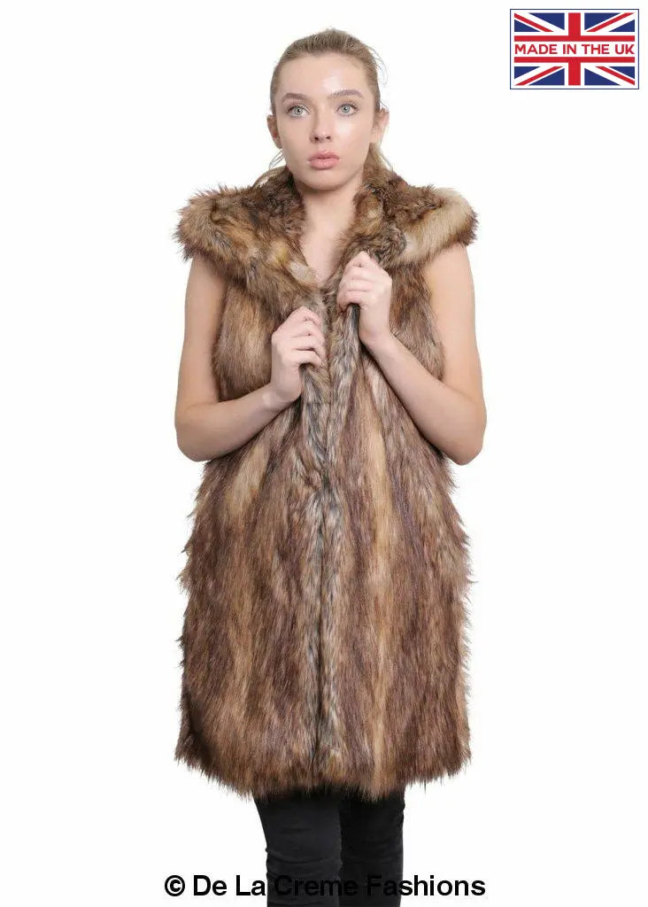 De La Creme - Women's Faux Fur Hooded Gilet