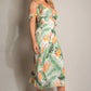 Green Tropical Print Wrap Frill Midi Dress