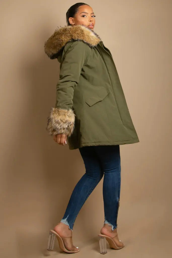 Coat with fur cuffs deals