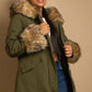 Hooded Parka Coat With Chunky Faux Fur Cuff Khaki / Small Coats & Jackets