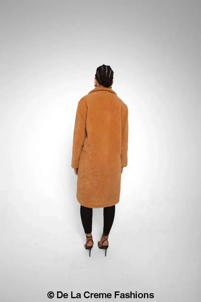 Jackie Double Breasted Borg Teddy Midi Coat