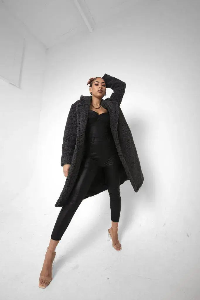 Borg teddy 2025 coat black