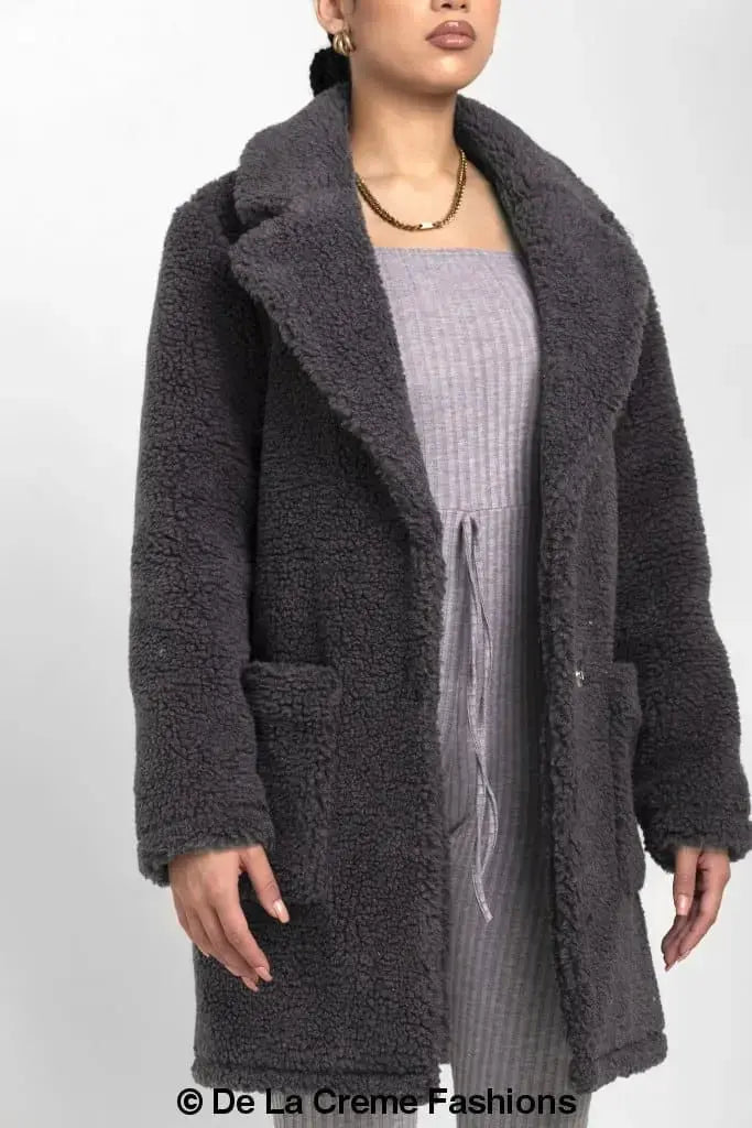 Grey oversized teddy sales coat