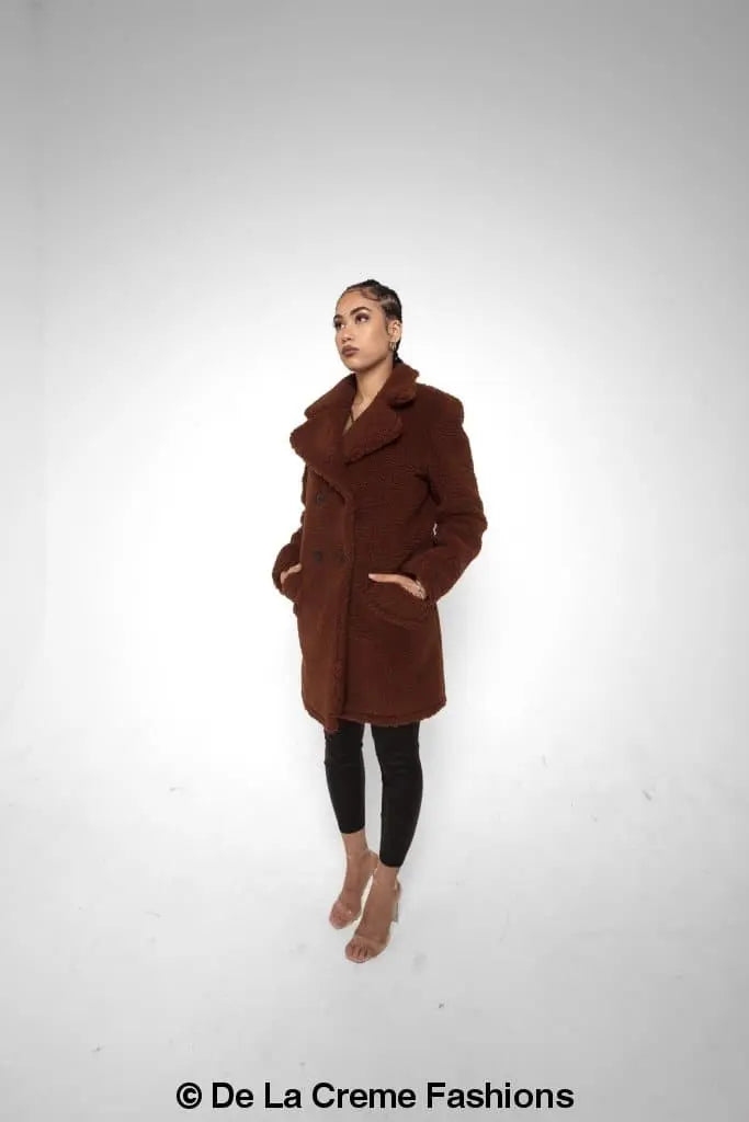 Janine Teddy Coat With Double Breasted Fit