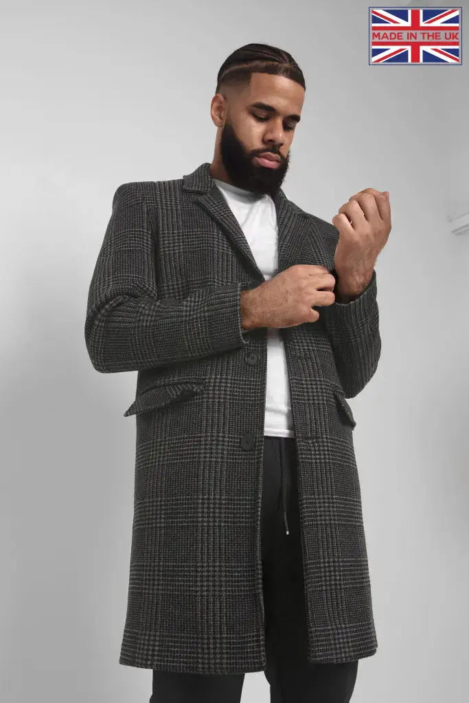 De La Creme Mens Single Breasted Check Design Overcoat