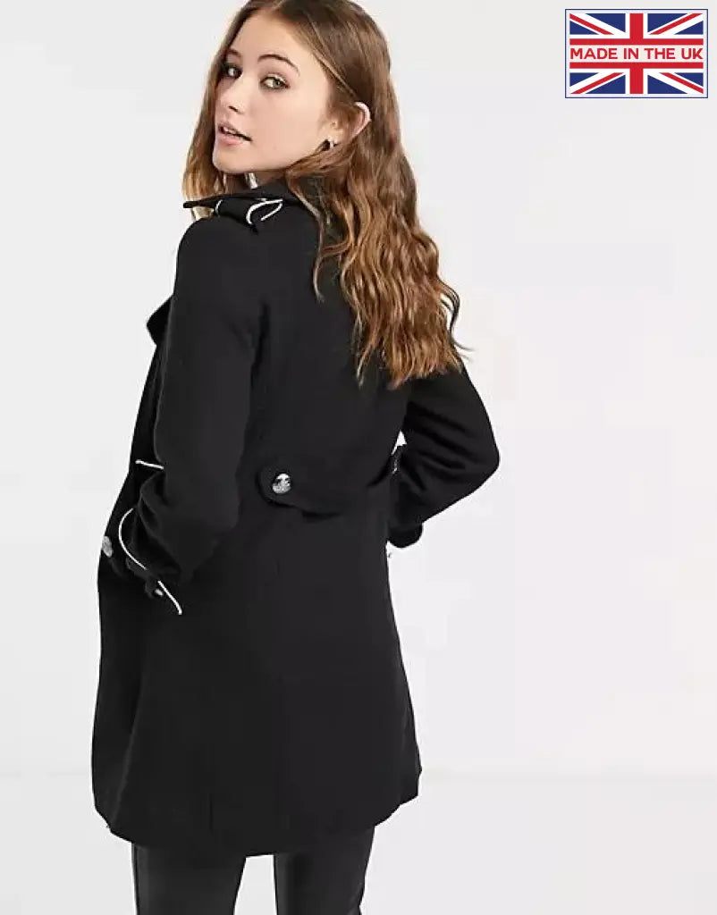 De La Creme - Womens Military Coat With Contrast Buttons