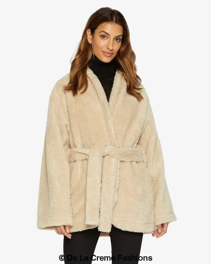 Jenna Open Front Belted Teddy Coat