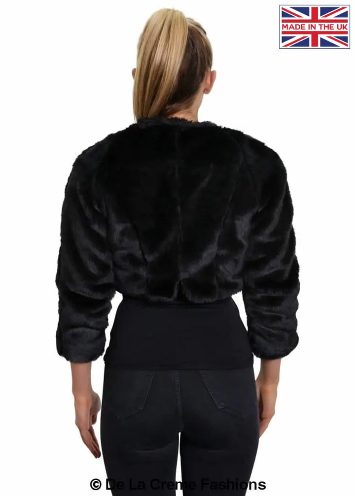 De La Creme - Womens Open Front Faux Fur Bolero Shrug Ladies Cropped Jacket