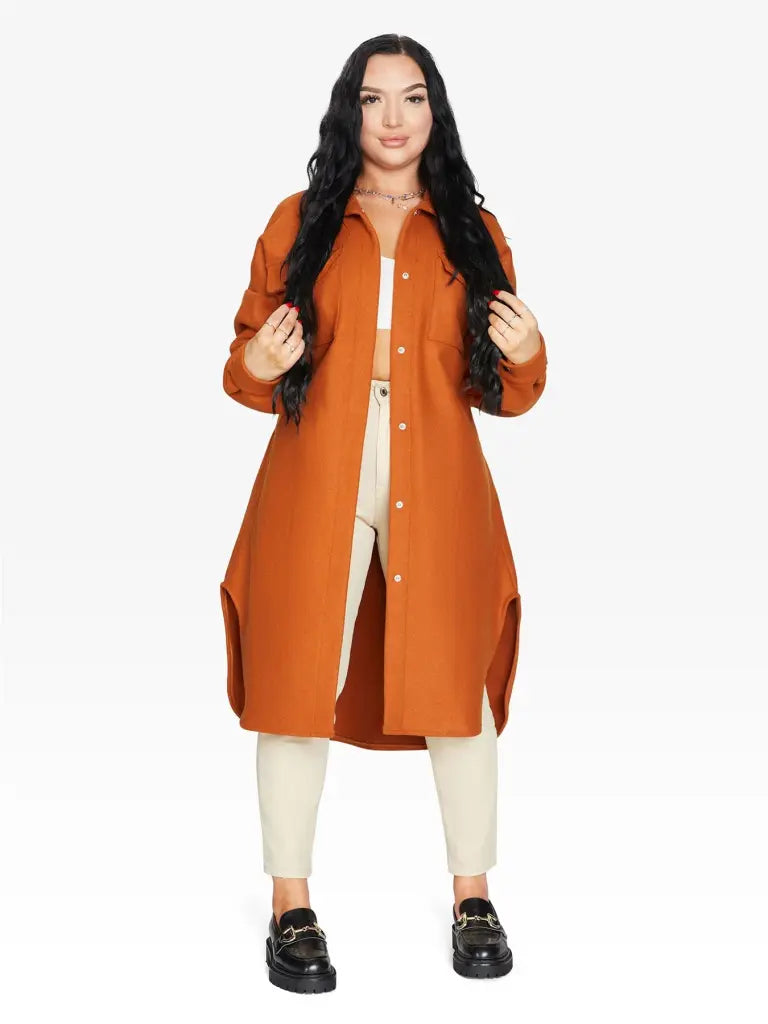 Oversized Longline Shacket Orange / One Size (Fits Uk 8 - 14)