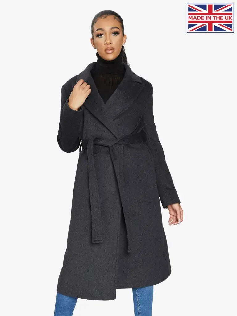 De La Creme Womens Belted Longline Duster Coat