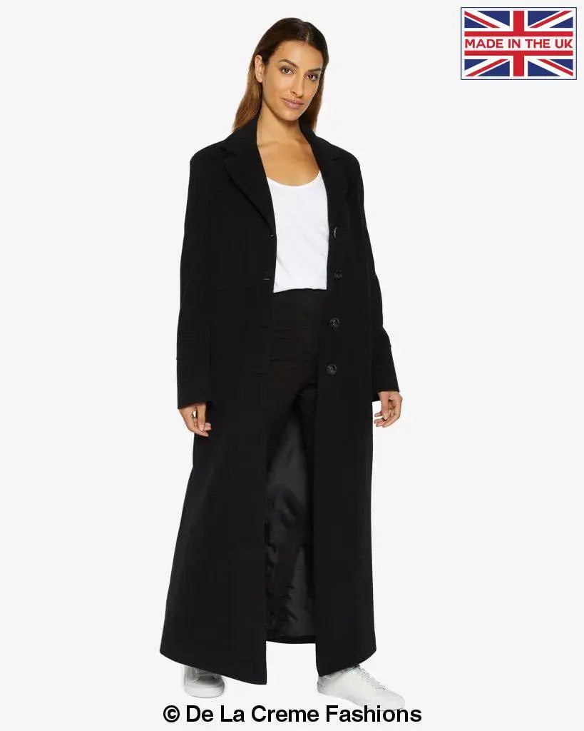 Black wool top longline coat