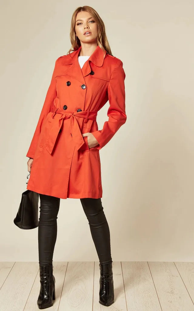 De La Creme - Womens Spring/summer Double Breasted Trench Coat Red / Uk 10/eu 38/us 6