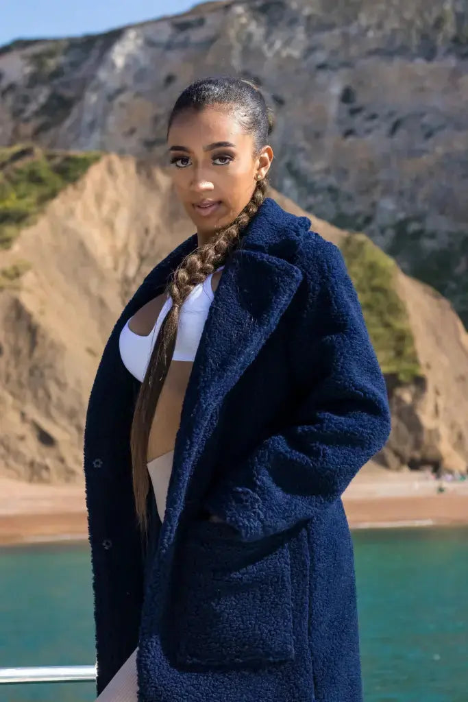 Dark blue teddy coat best sale