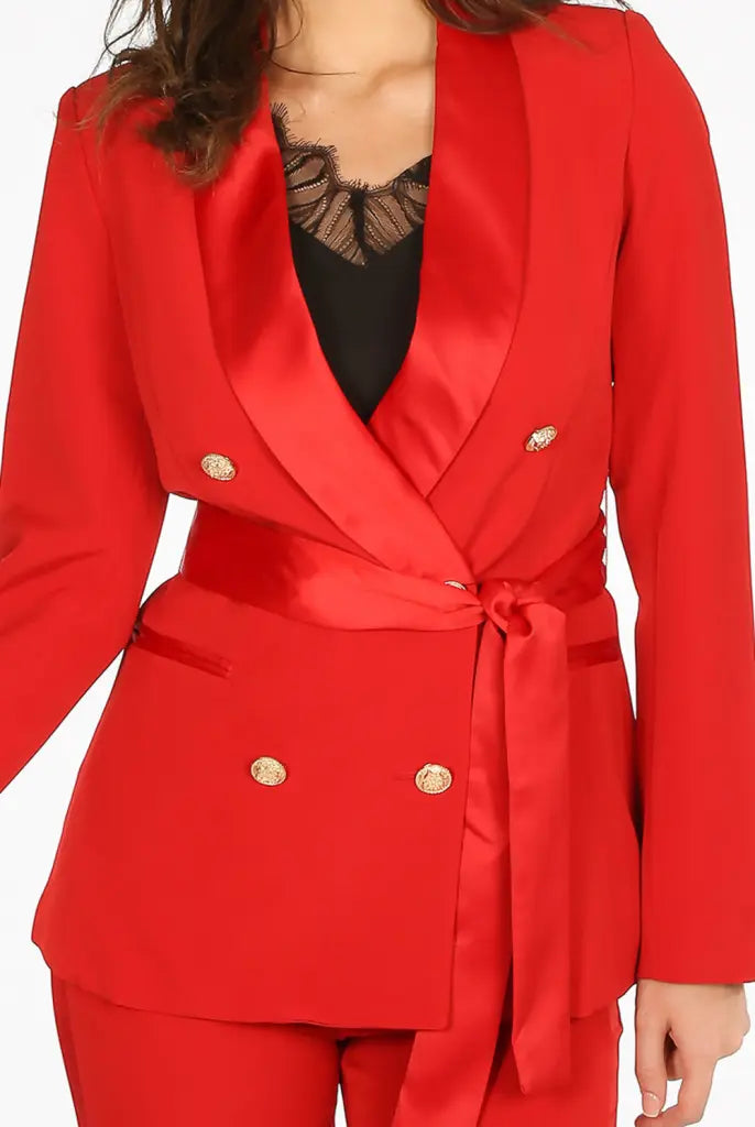 Tailored Belted Blazer With Satin Lapel