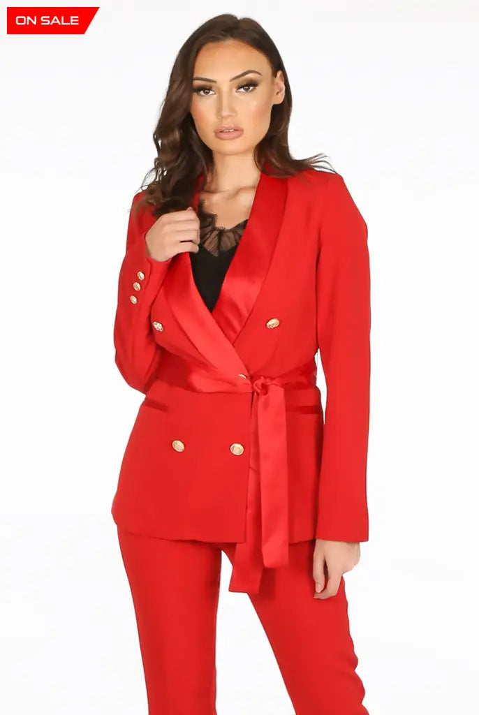 Tailored Belted Blazer With Satin Lapel Red / Uk 8/Eu 36/Us 4