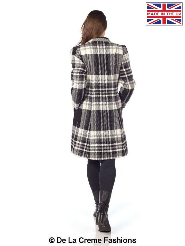 De La Creme - Women's Tartan Check Single Breasted Coat