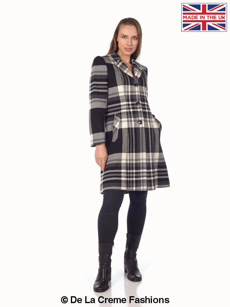De La Creme - Women's Tartan Check Single Breasted Coat