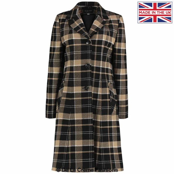 De La Creme - Women's Tartan Check Single Breasted Coat