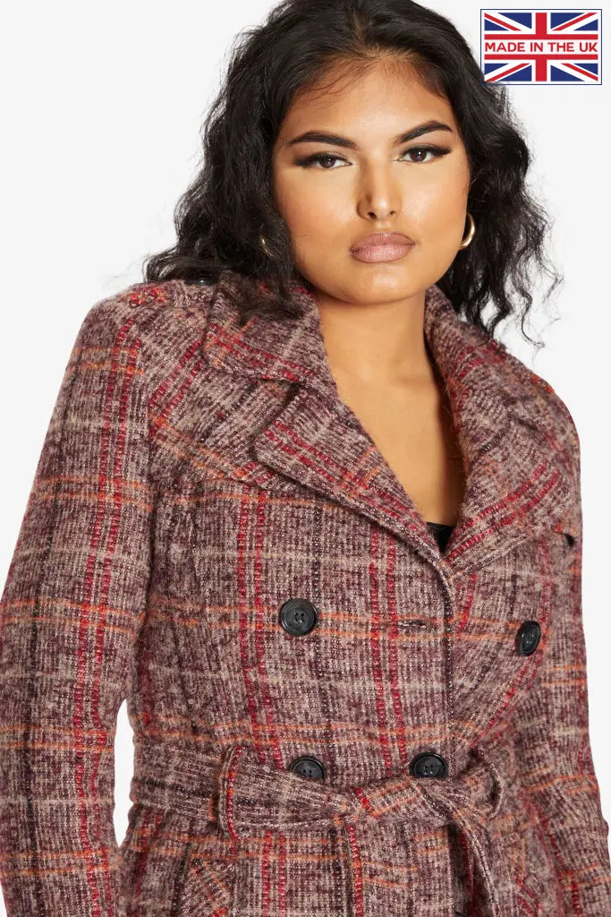 De La Creme Womens Wool Blend Check Double Breasted Military Coat Coats & Jackets