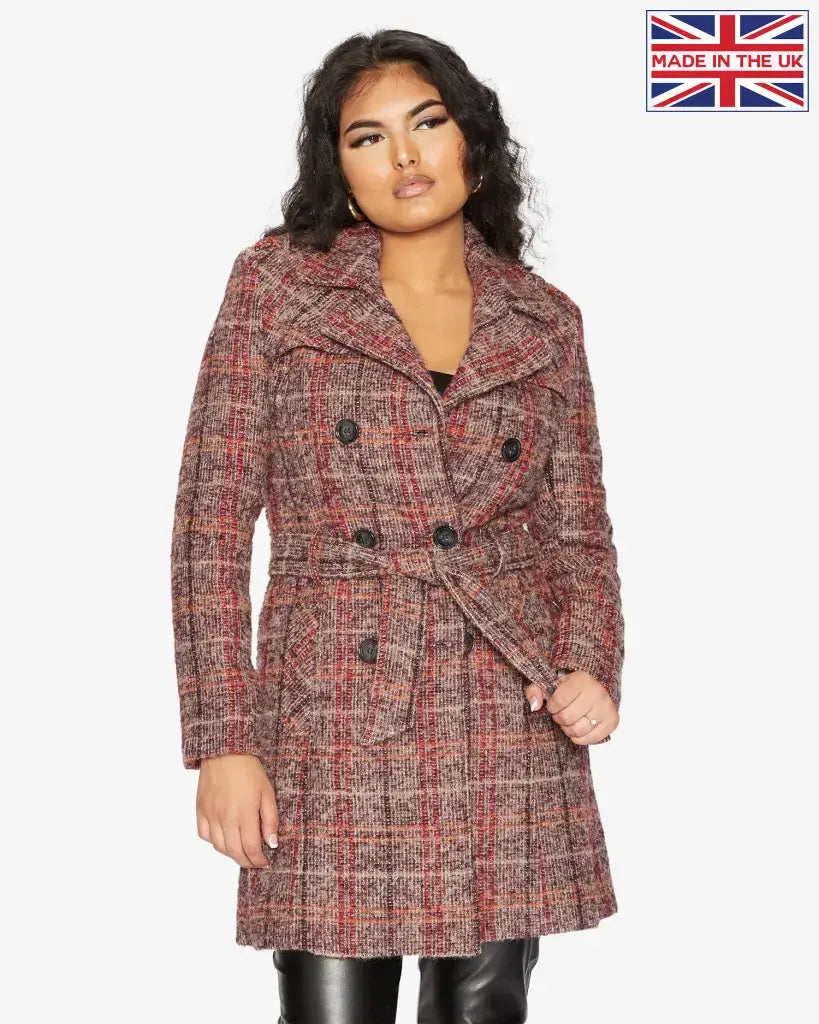Wool blend top check coat