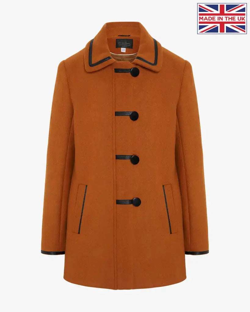 Wool blend twill duffle 2025 jacket with faux fur trim