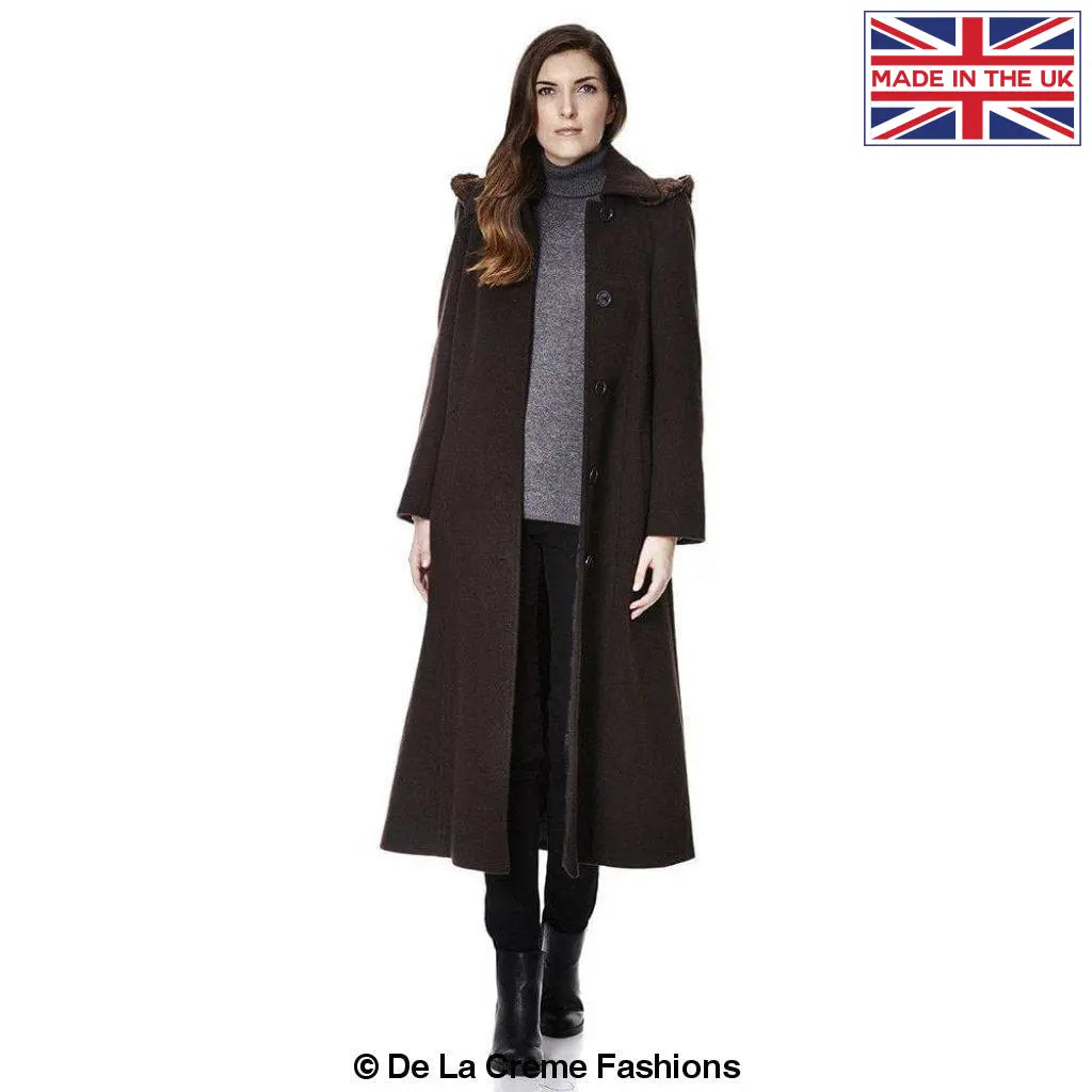 De La Creme - Womens Wool Blend Faux Fur Trim Hooded Long Coat