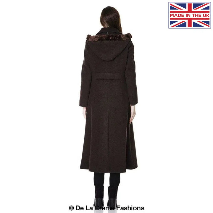 De La Creme - Womens Wool Blend Faux Fur Trim Hooded Long Coat