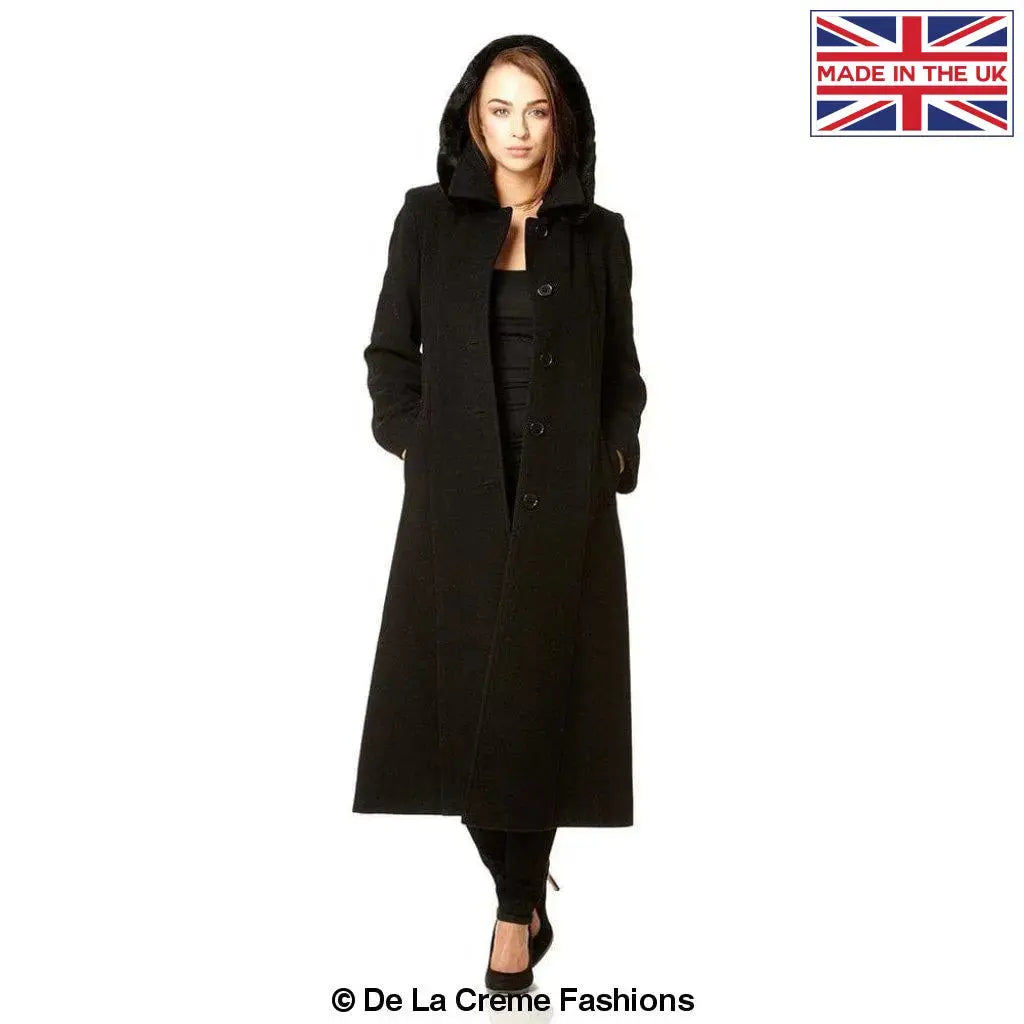 Wool coat with fur top trimmed hood