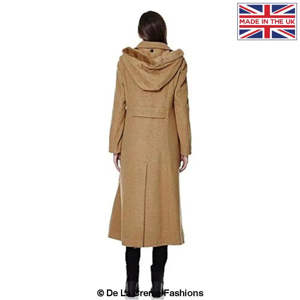 Wool coat with faux 2025 fur hood