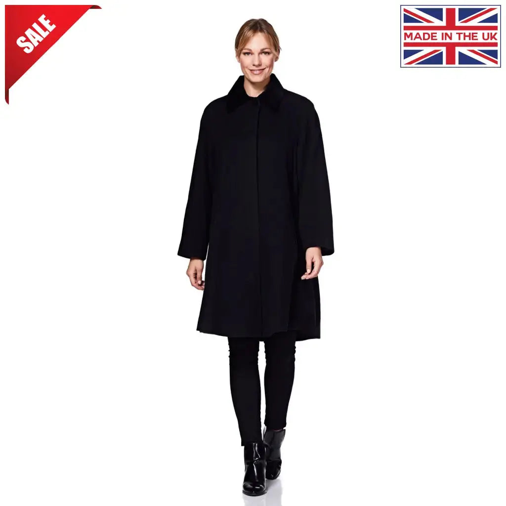 De La Creme Womens Wool Blend Oversized Velvet Trim Swing Coat