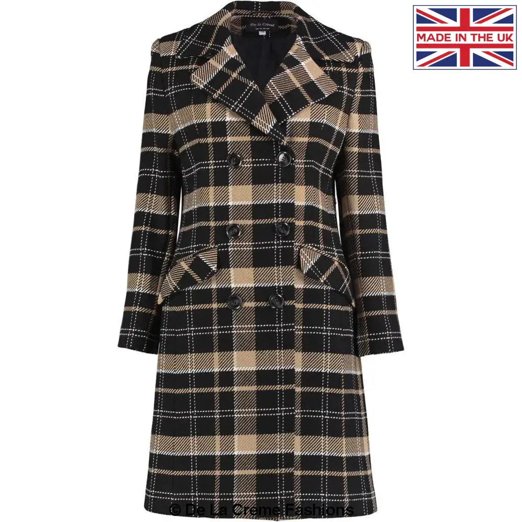 De La Creme Womens Wool Blend Tartan Check Double Breasted Coat